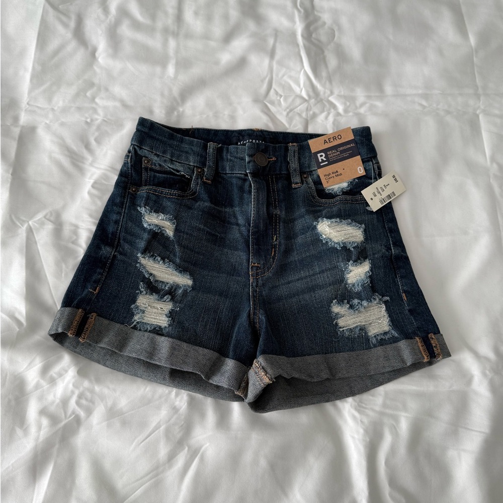 Dark Wash High Rise Curvy Midi Shorts